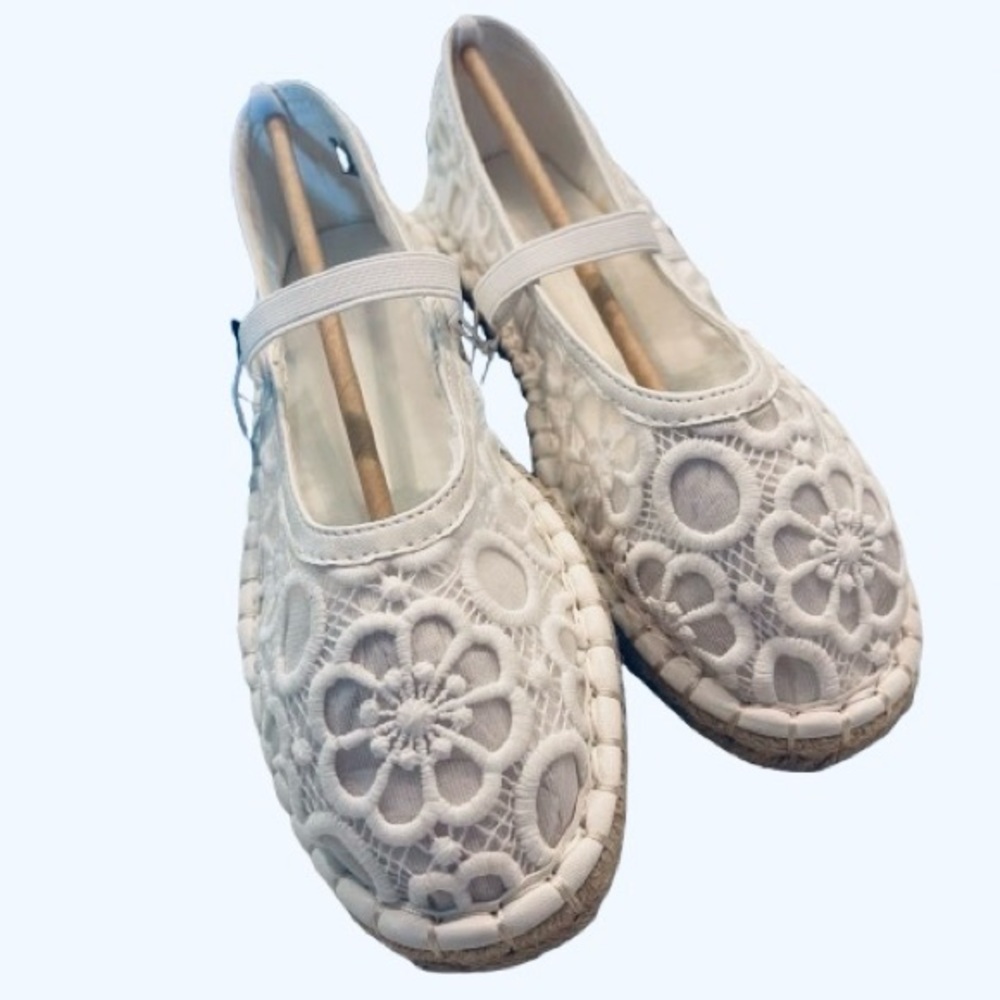 Mary Jane Espadrilles White Floral Lace Jute Wrapped Sole Celia B.  Sz 6